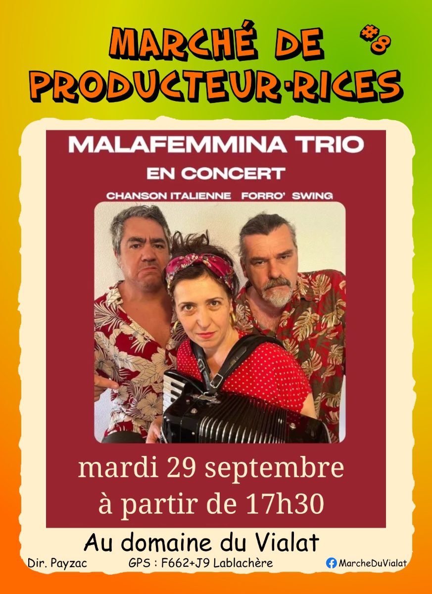 Affiche de Malafemmina trio en concert à Lablachère