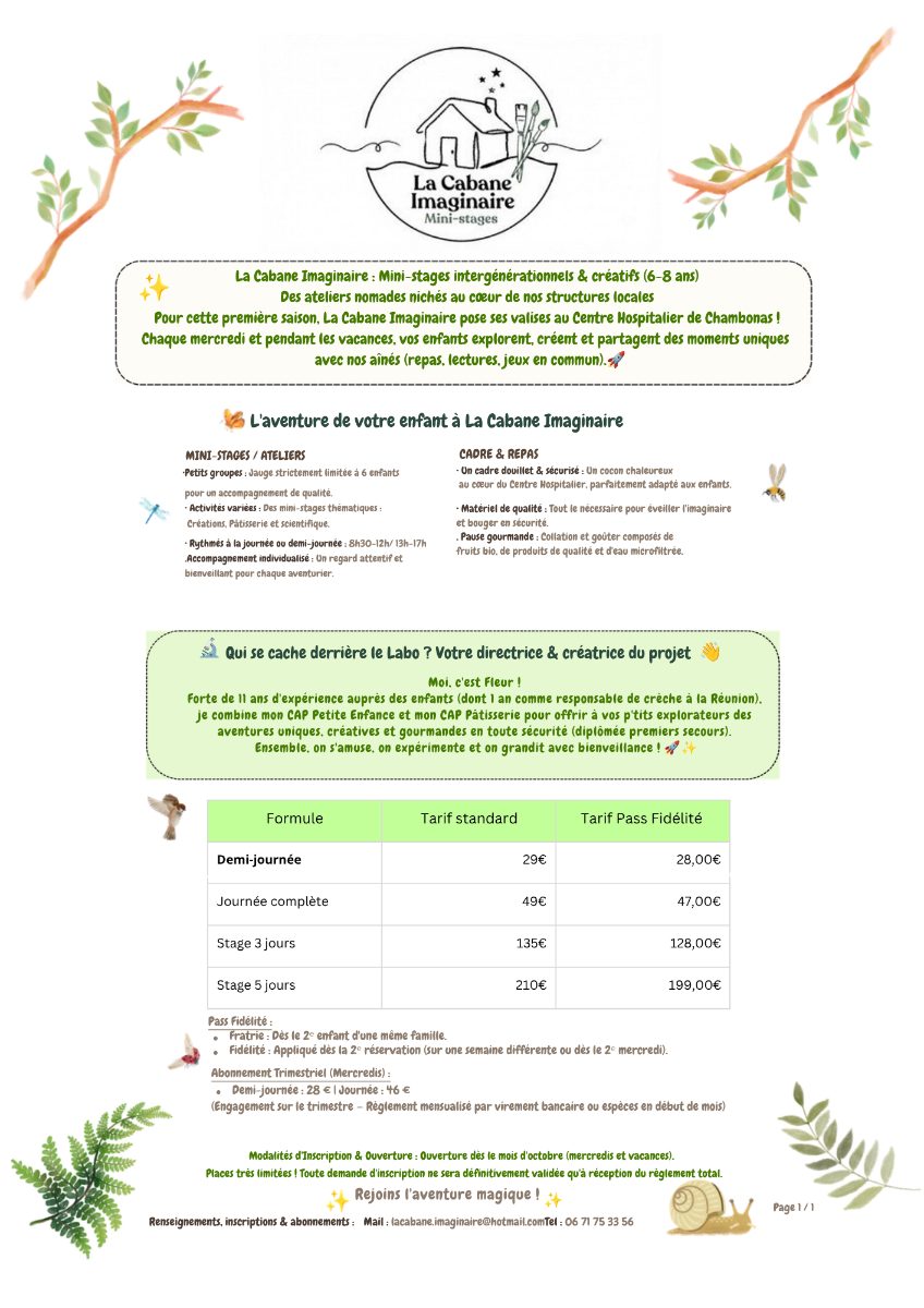 Affiche de stages Enfants mercredi/vacanc à Chambonas