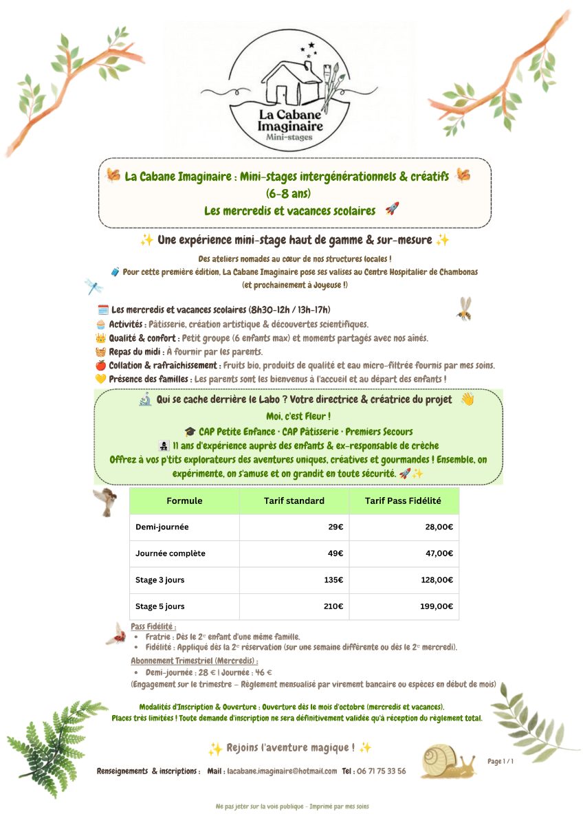 Affiche de Mini stages enfants à Chambonas