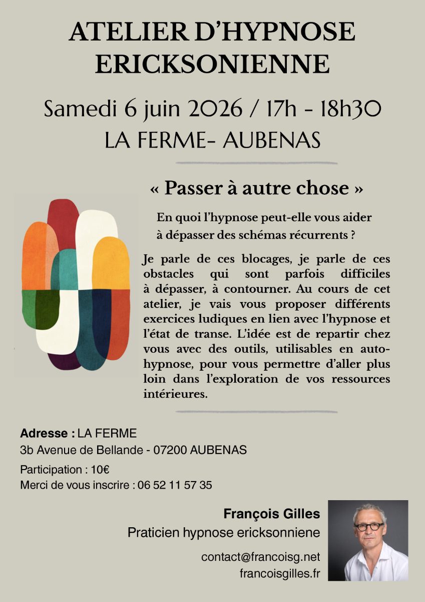 Affiche de Atelier d'hypnose ericksonienn à Aubenas