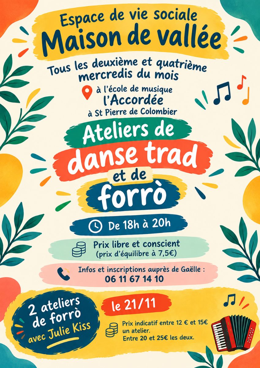 Affiche de Ateliers danse trad et forró à Saint-Pierre de Colombier
