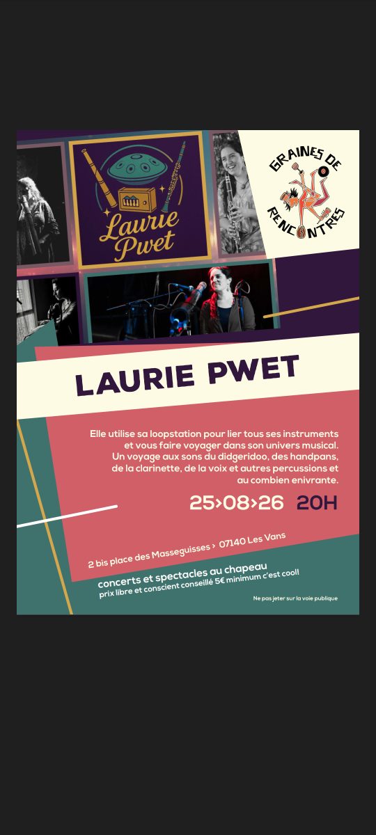 Affiche de Laurie Pwet au marché des Vans à Les Vans