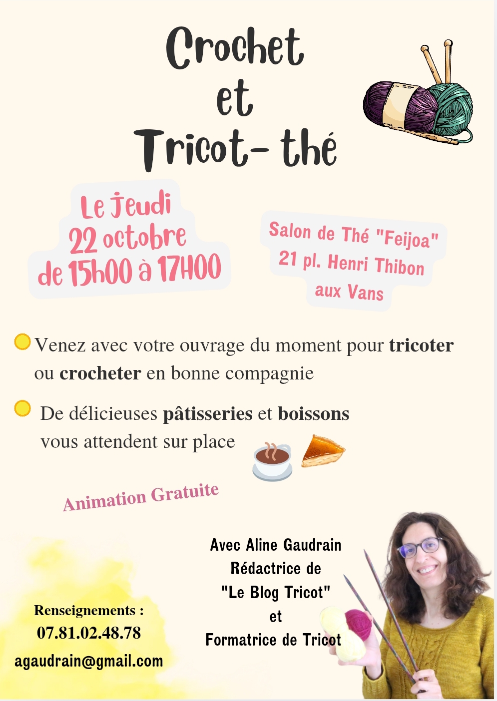 Affiche de Crochet et Tricot-thé à 07140 Les Vans