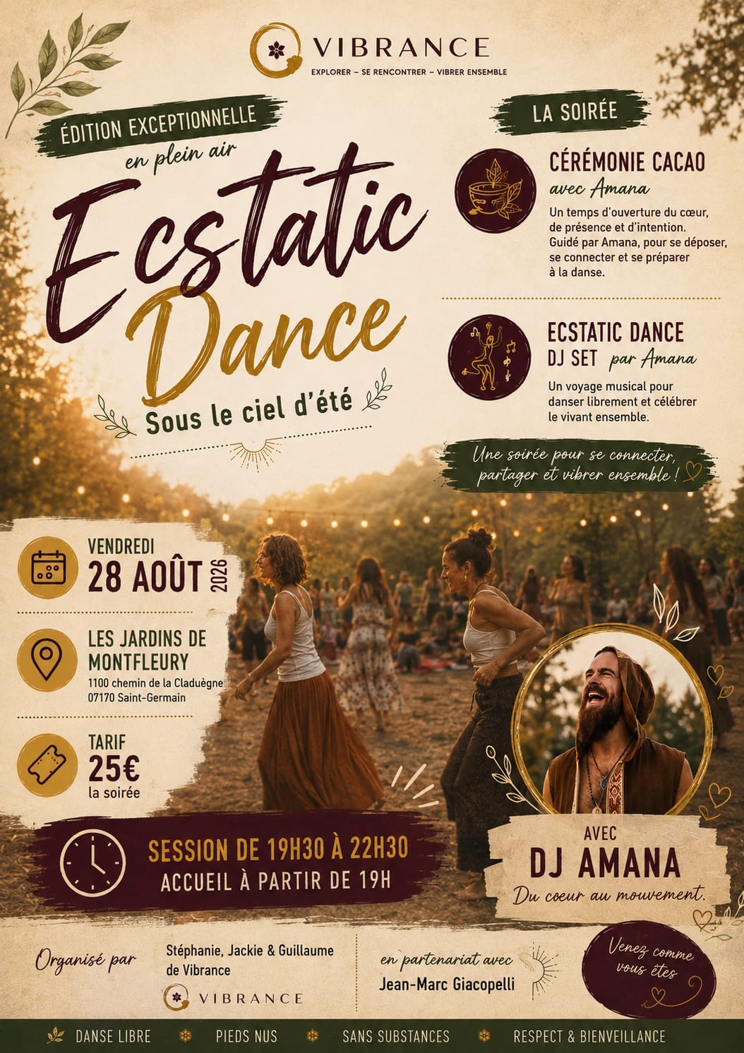 Affiche de Ecstatic Dance été en Ardèche à St Germain, Ardèche