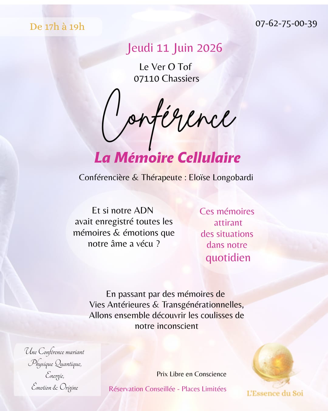Affiche de Conférence la mémoire à Chassiers