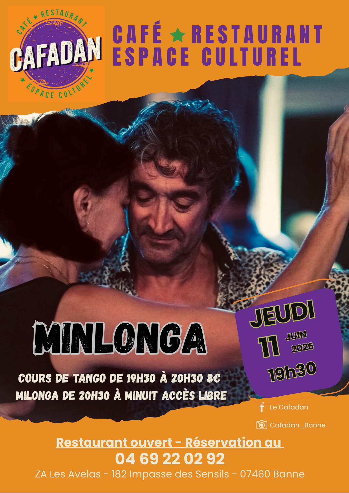Affiche de Soirée tango au cafadan à Banne
