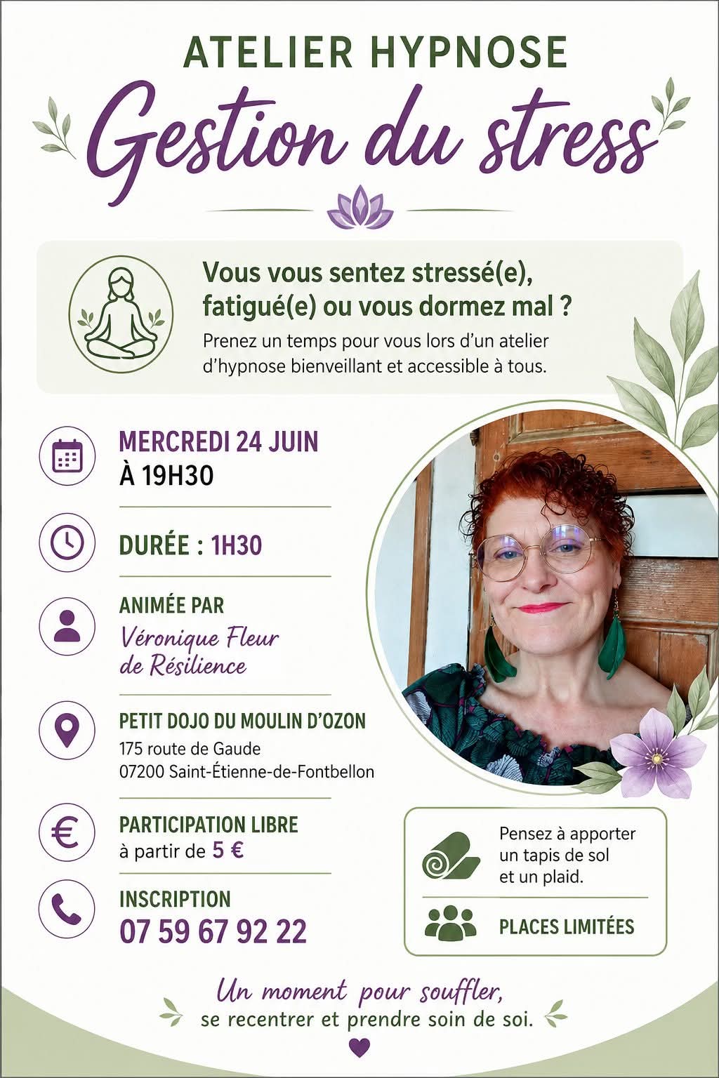 Affiche de Atelier hypnose gestion du à Saint-Étienne-de-Fontbellon