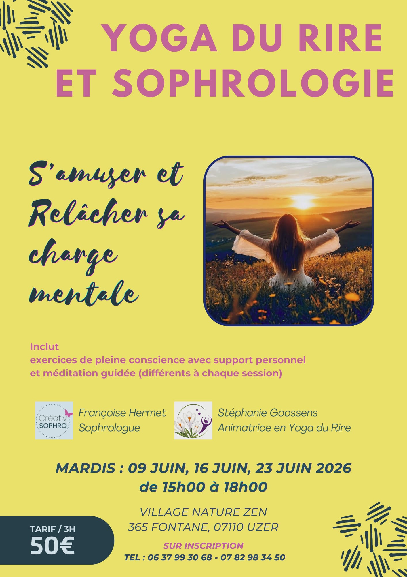 Affiche de Yoga du rire et sophrologie Ă Uzer