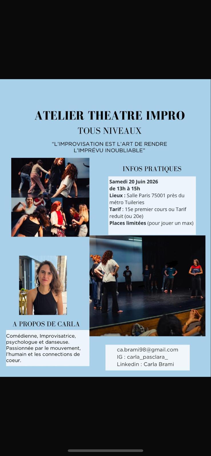 Affiche de Atelier théâtre impro tous à Paris