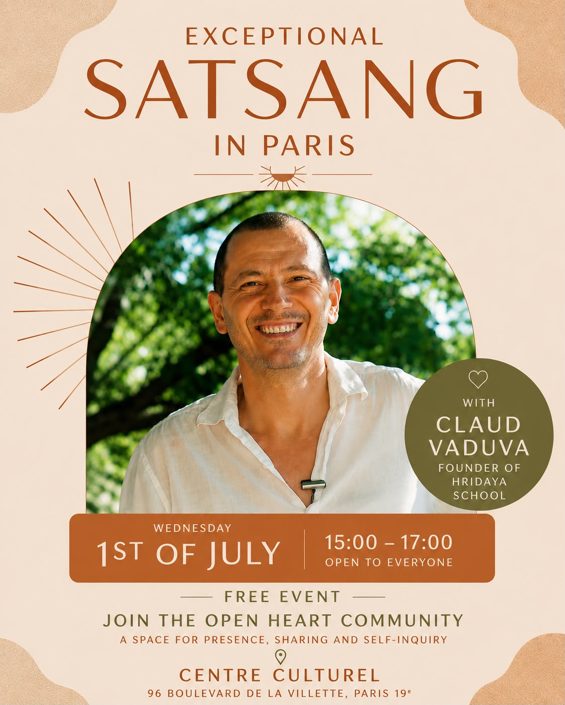 Affiche de Exceptional satsang in paris à Paris
