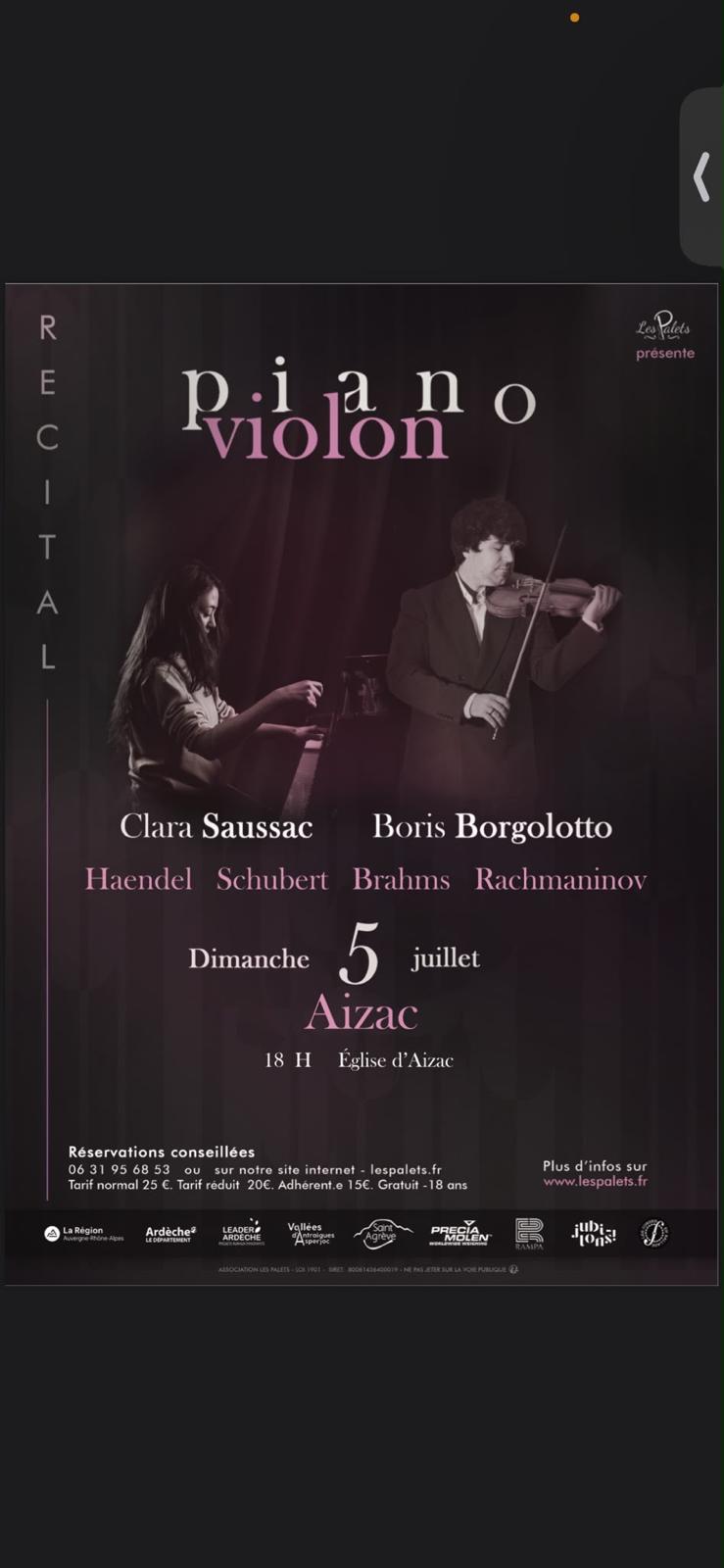 Affiche de Récital piano violon à St Agrève
