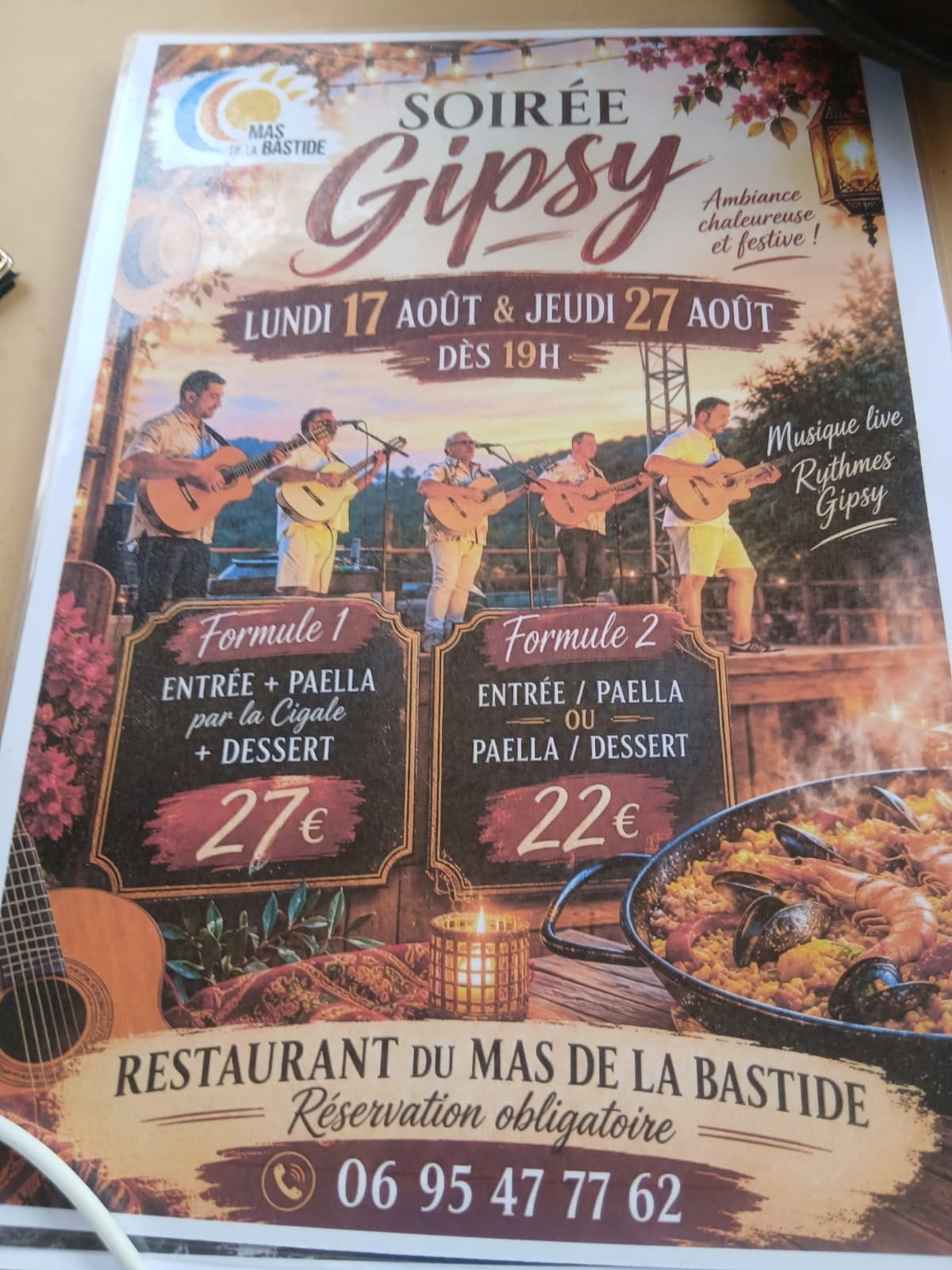 Affiche de Soirée gipsy et paella à Joyeuse