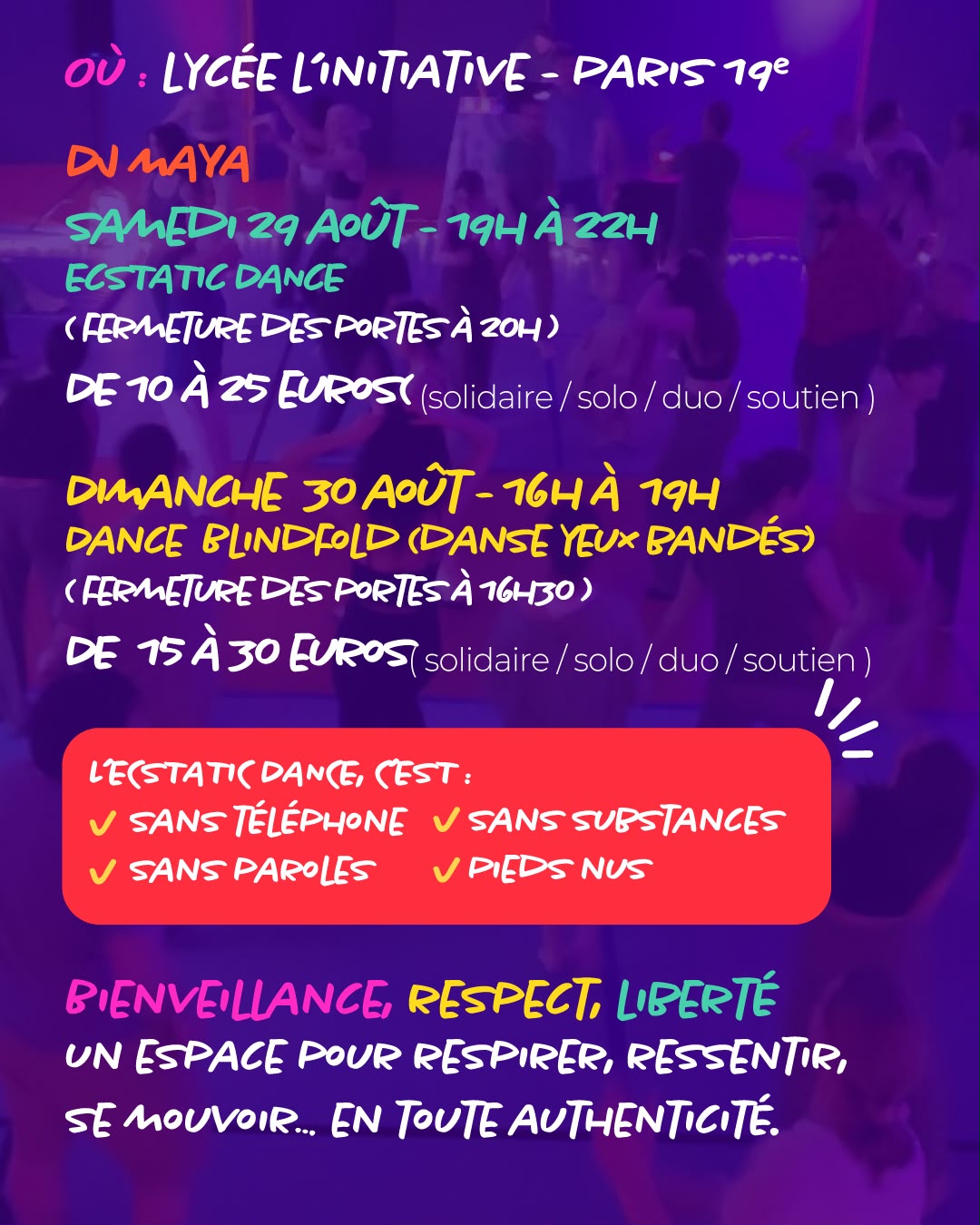 Affiche de Ecstatic dance & danse à Paris