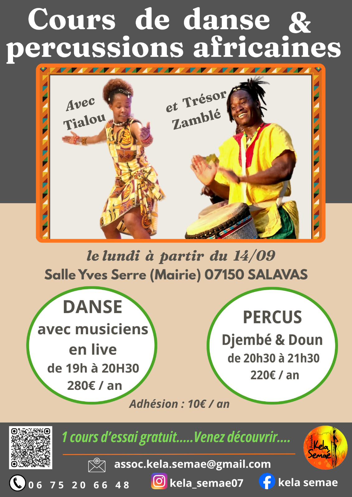 Affiche de Cours de danse & percussions à Salavas
