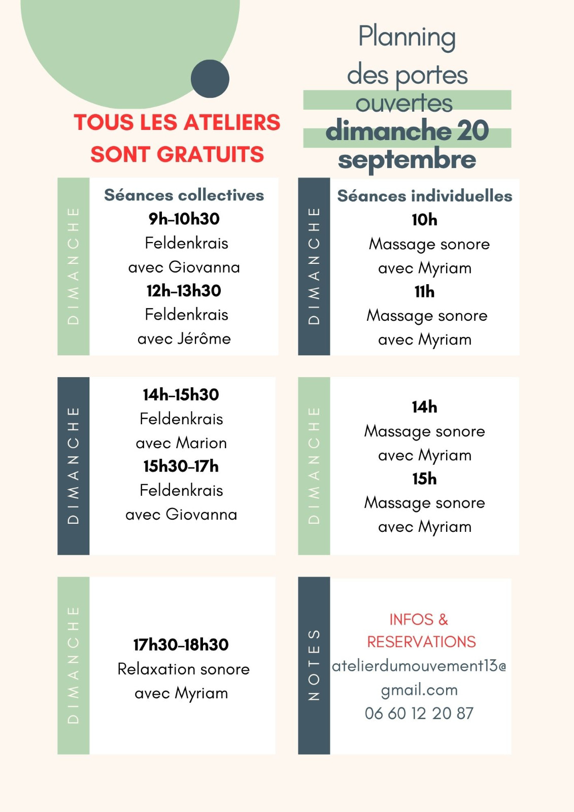 Planning des portes ouvertes