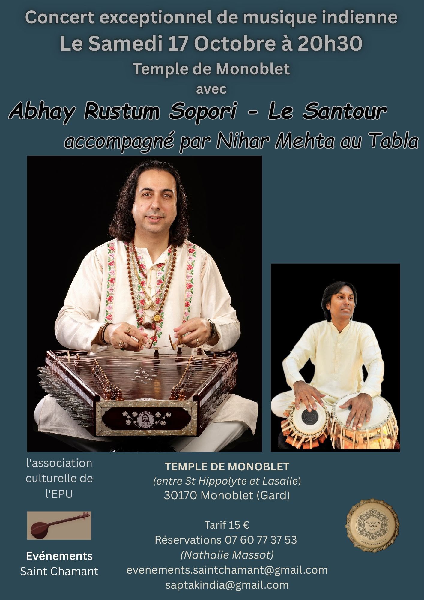 Affiche de Concert de musique indienne à Monoblet