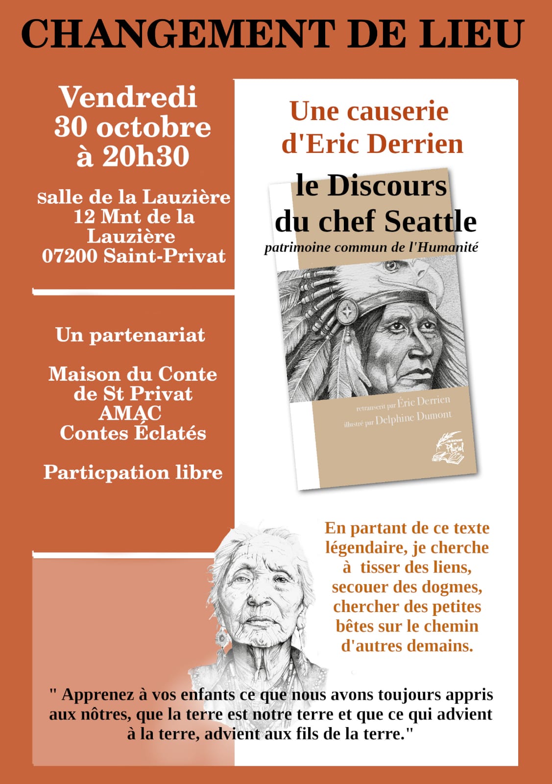 Affiche de Discours du chef seattle à Saint-Privat
