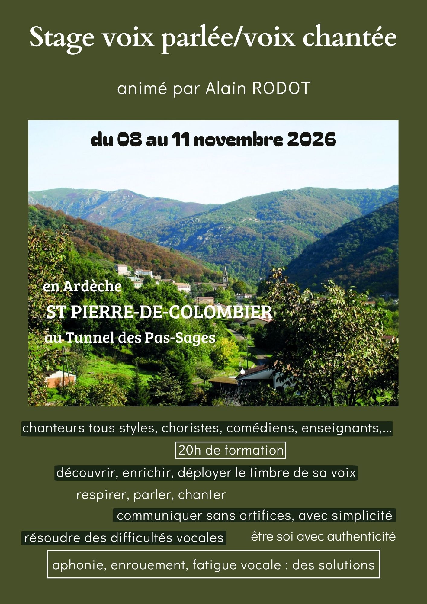 Affiche de Stage voix parlée/voix chantée à St Pierre-de-Colombier