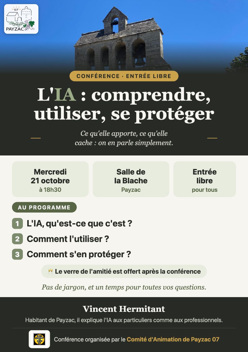 Affiche de Conférence sur l'IA à Payzac