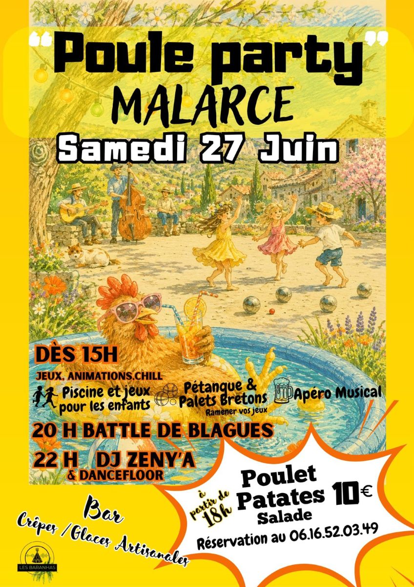 Affiche de Poule Party 🎊 à MALARCE SUR LA THINES