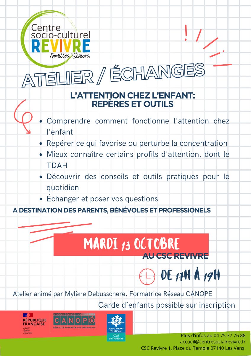 Affiche de L'attention chez l'enfant à Les Vans
